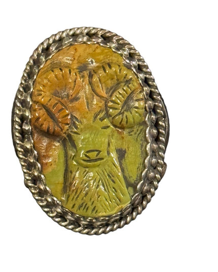Francisco Gomez Handmade Sterling Silver Carved Turquoise RAM ring Nativ…