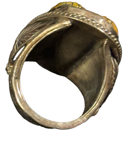 Francisco Gomez Handmade Sterling Silver Carved Turquoise RAM ring Nativ…