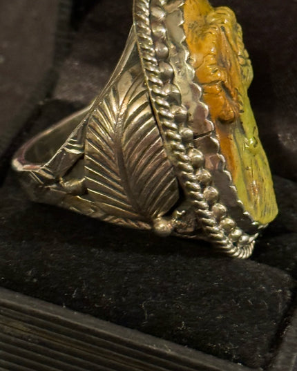 Francisco Gomez Handmade Sterling Silver Carved Turquoise RAM ring Nativ…