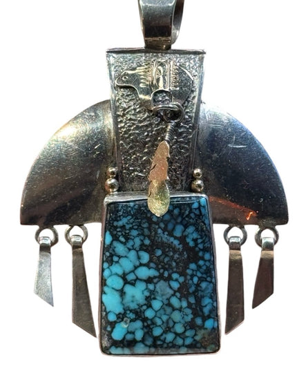 Vintage Fritson Toledo sterling  925 14k Navajo bear feather  turquoise pendant