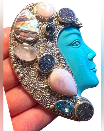 Spectacular statement piece RARE sterling silver Sajen pendant brooch gemstone