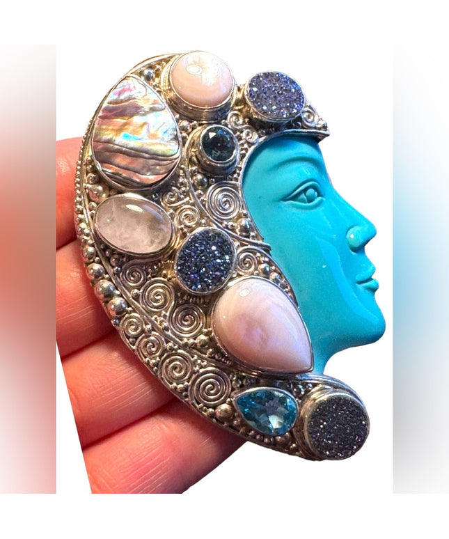 Spectacular statement piece RARE sterling silver Sajen pendant brooch gemstone
