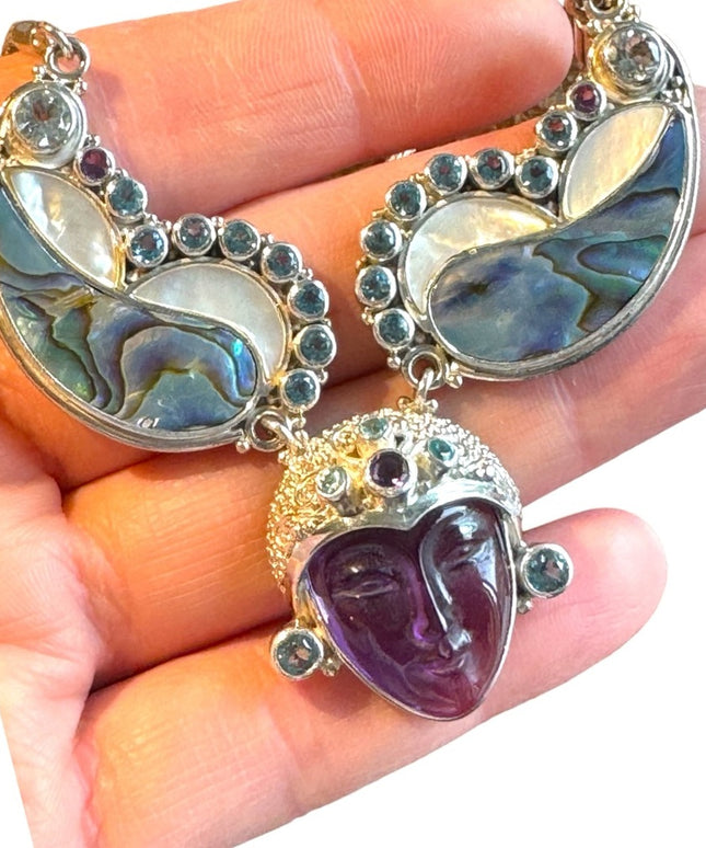 RARE Sajen 925 sterling silver 925 Gemstone fancy goddess necklace