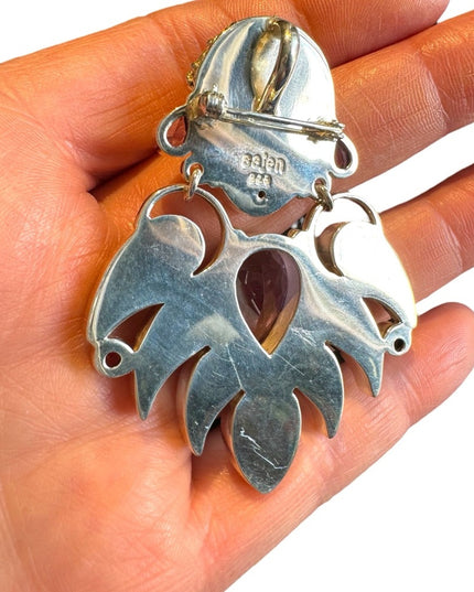 RARE Sajen sterling silver Goddess Brooch pendant MOP amethyst boneface goddess