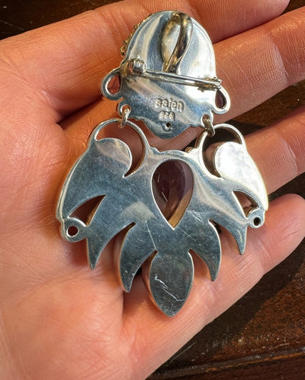 RARE Sajen sterling silver Goddess Brooch pendant MOP amethyst boneface goddess
