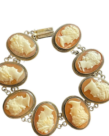 Victorian Antique Sterling Silver 800 Large Sardonyx stone Cameo Link bracelet
