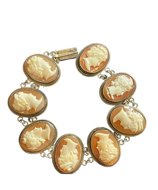 Victorian Antique Sterling Silver 800 Large Sardonyx stone Cameo Link bracelet