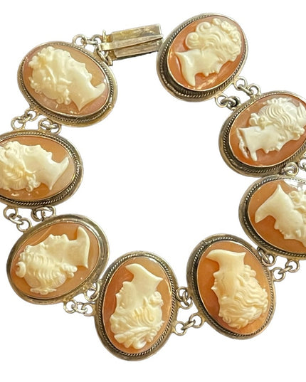 Victorian Antique Sterling Silver 800 Large Sardonyx stone Cameo Link bracelet