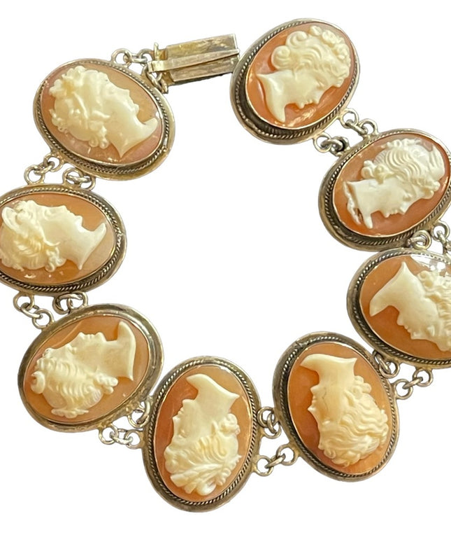 Victorian Antique Sterling Silver 800 Large Sardonyx stone Cameo Link bracelet