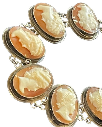 Victorian Antique Sterling Silver 800 Large Sardonyx stone Cameo Link bracelet