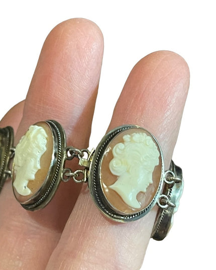 Victorian Antique Sterling Silver 800 Large Sardonyx stone Cameo Link bracelet