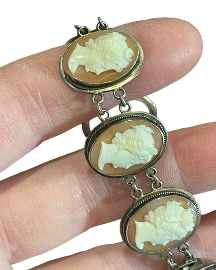 Victorian Antique Sterling Silver 800 Large Sardonyx stone Cameo Link bracelet