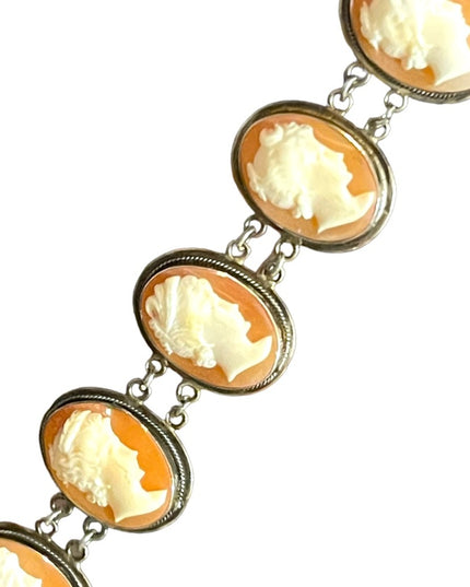 Victorian Antique Sterling Silver 800 Large Sardonyx stone Cameo Link bracelet