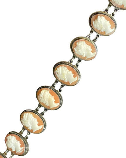 Victorian Antique Sterling Silver 800 Large Sardonyx stone Cameo Link bracelet