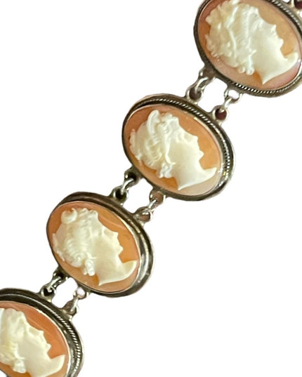 Victorian Antique Sterling Silver 800 Large Sardonyx stone Cameo Link bracelet
