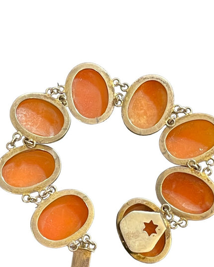 Victorian Antique Sterling Silver 800 Large Sardonyx stone Cameo Link bracelet