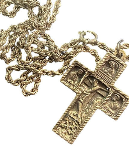 Antique vintage 1930s Sterling Silver Jesus 3d cross Archangels pendant necklace
