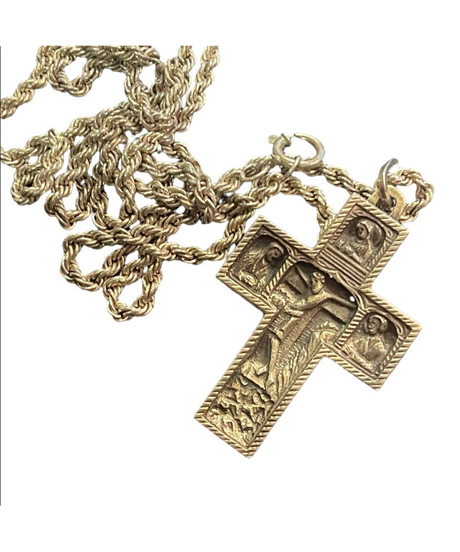 Antique vintage 1930s Sterling Silver Jesus 3d cross Archangels pendant necklace