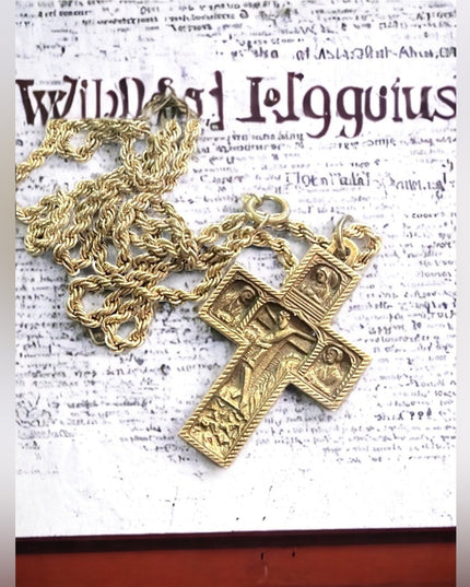 Antique vintage 1930s Sterling Silver Jesus 3d cross Archangels pendant necklace