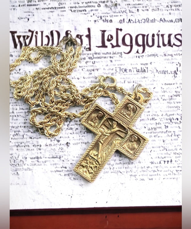 Antique vintage 1930s Sterling Silver Jesus 3d cross Archangels pendant necklace