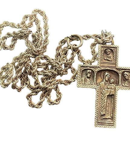 Antique vintage 1930s Sterling Silver Jesus 3d cross Archangels pendant necklace