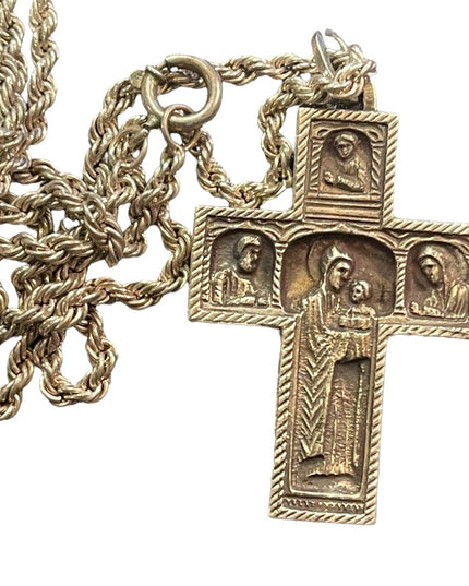 Antique vintage 1930s Sterling Silver Jesus 3d cross Archangels pendant necklace