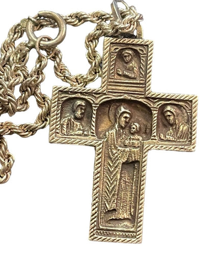 Antique vintage 1930s Sterling Silver Jesus 3d cross Archangels pendant necklace