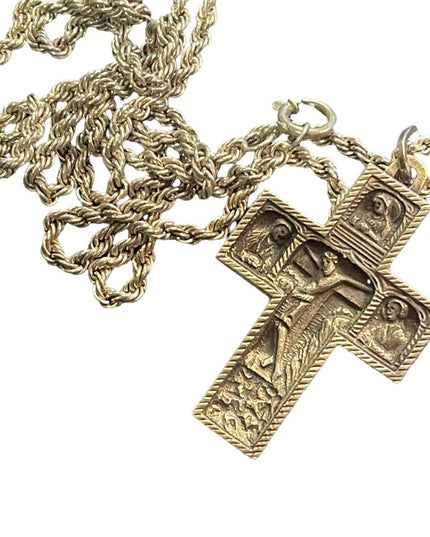 Antique vintage 1930s Sterling Silver Jesus 3d cross Archangels pendant necklace