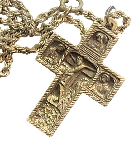 Antique vintage 1930s Sterling Silver Jesus 3d cross Archangels pendant necklace