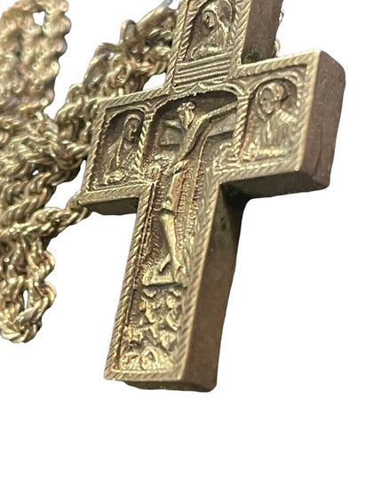 Antique vintage 1930s Sterling Silver Jesus 3d cross Archangels pendant necklace