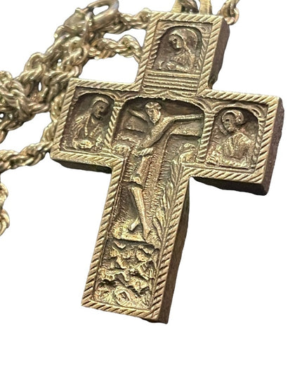 Antique vintage 1930s Sterling Silver Jesus 3d cross Archangels pendant necklace