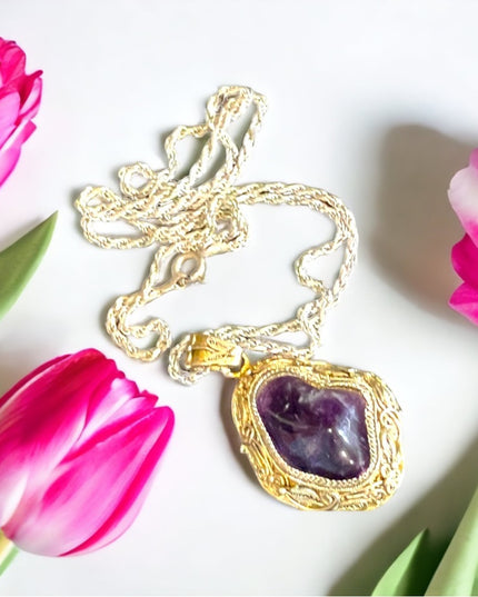 Antique Chinese Export gold wash sterling silver filagree amethyst pendant RARE