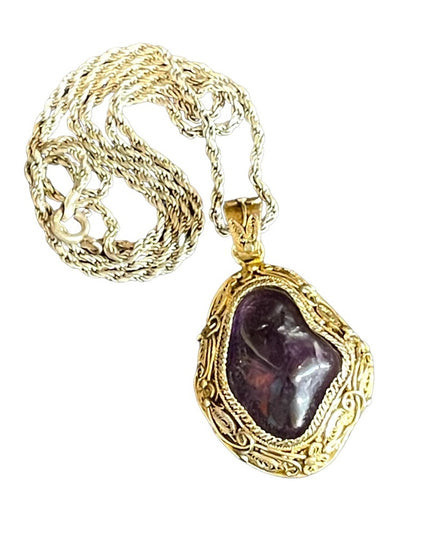 Antique Chinese Export gold wash sterling silver filagree amethyst pendant RARE