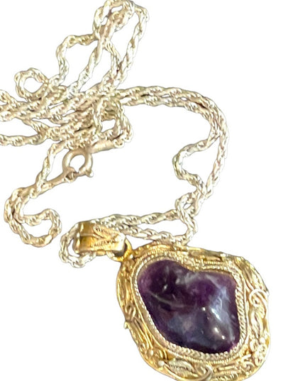 Antique Chinese Export gold wash sterling silver filagree amethyst pendant RARE