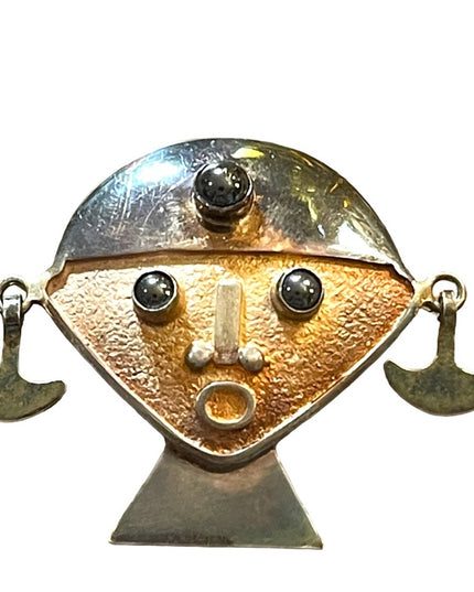 Vintage Bust Artwork Sterling silver Brooch Joaquin Taller Tinta Ecuador, 1950s