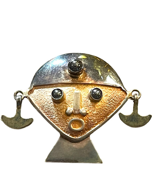 Vintage Bust Artwork Sterling silver Brooch Joaquin Taller Tinta Ecuador, 1950s