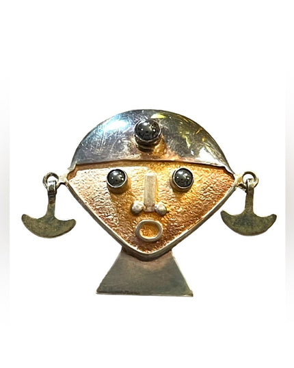 Vintage Bust Artwork Sterling silver Brooch Joaquin Taller Tinta Ecuador, 1950s