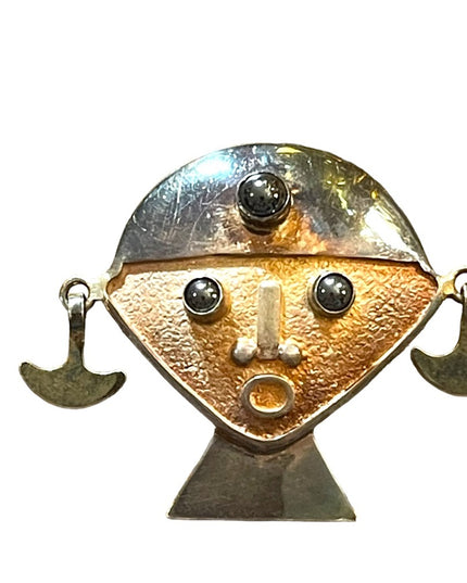 Vintage Bust Artwork Sterling silver Brooch Joaquin Taller Tinta Ecuador, 1950s