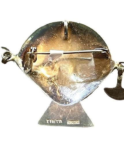 Vintage Bust Artwork Sterling silver Brooch Joaquin Taller Tinta Ecuador, 1950s