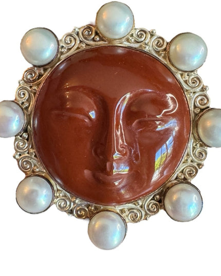 Sajen sterling silver 925 Bali designer goddess brooch pendant pearl jasper