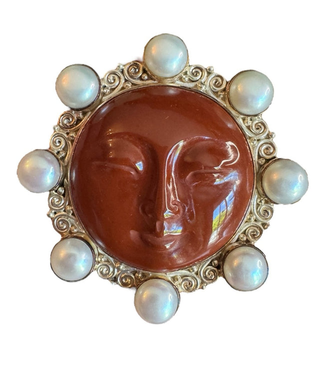 Sajen sterling silver 925 Bali designer goddess brooch pendant pearl jasper