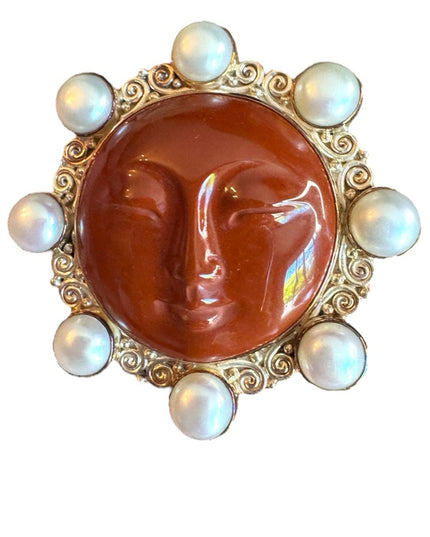 Sajen sterling silver 925 Bali designer goddess brooch pendant pearl jasper