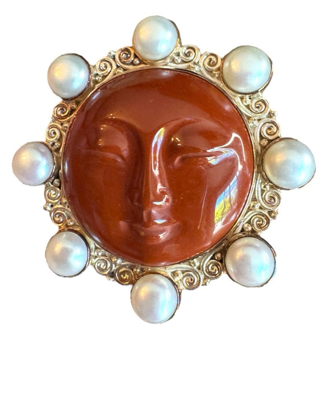 Sajen sterling silver 925 Bali designer goddess brooch pendant pearl jasper