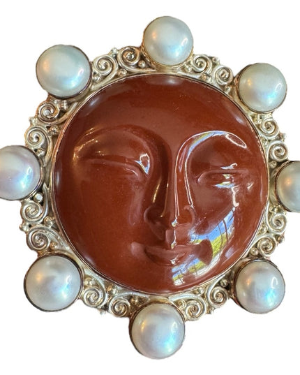 Sajen sterling silver 925 Bali designer goddess brooch pendant pearl jasper