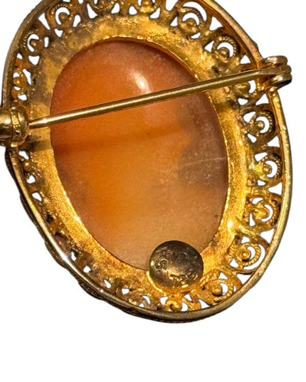 Vintage 1960s Amsel Gold Wash Sterling Silver 925 CameoCarved Shell  Brooch