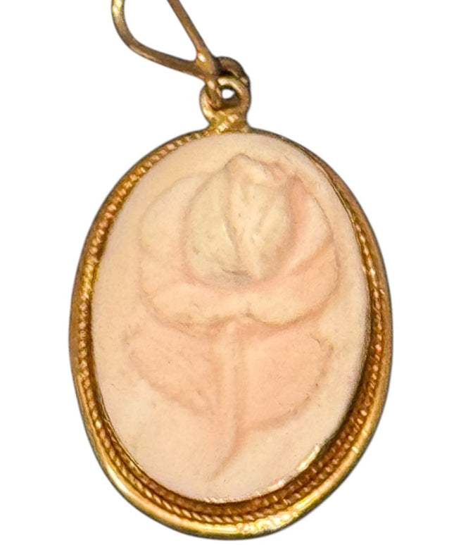 Vintage Sterling Silver 925 Rose Carved Cameo Pendant