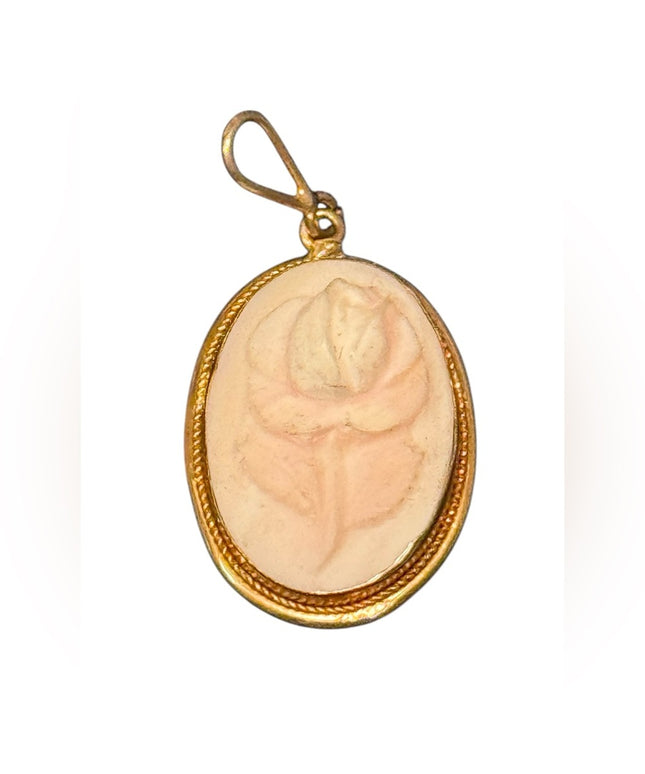 Vintage Sterling Silver 925 Rose Carved Cameo Pendant