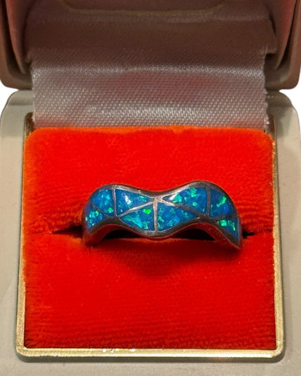 Vintage Sterling Silver 925 Blue Mosaic Opal Ring