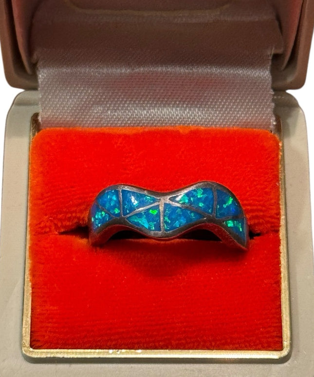 Vintage Sterling Silver 925 Blue Mosaic Opal Ring