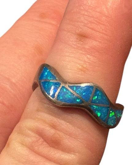 Vintage Sterling Silver 925 Blue Mosaic Opal Ring